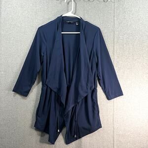 Every Day by Susan Graver Liquid Knit Anorak Style Cardigan Navy, X-Small